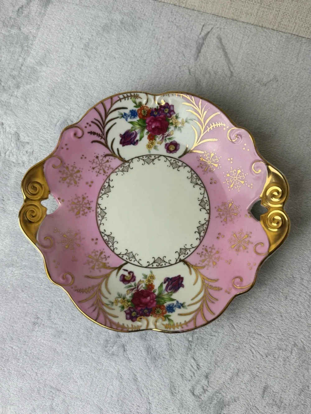 Vintage Lefton Pink and Gold Floral Porcelain Serving or Trinket Dish